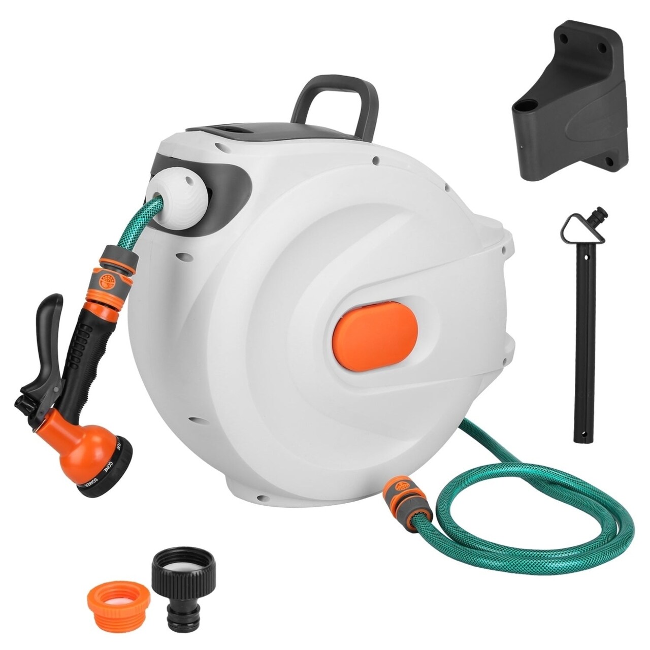 Retractable Garden Hose Reel Wall Mounted Automatic Water Hose Reel With Any Length Lock 8 Pattern Spraying Modes 180
